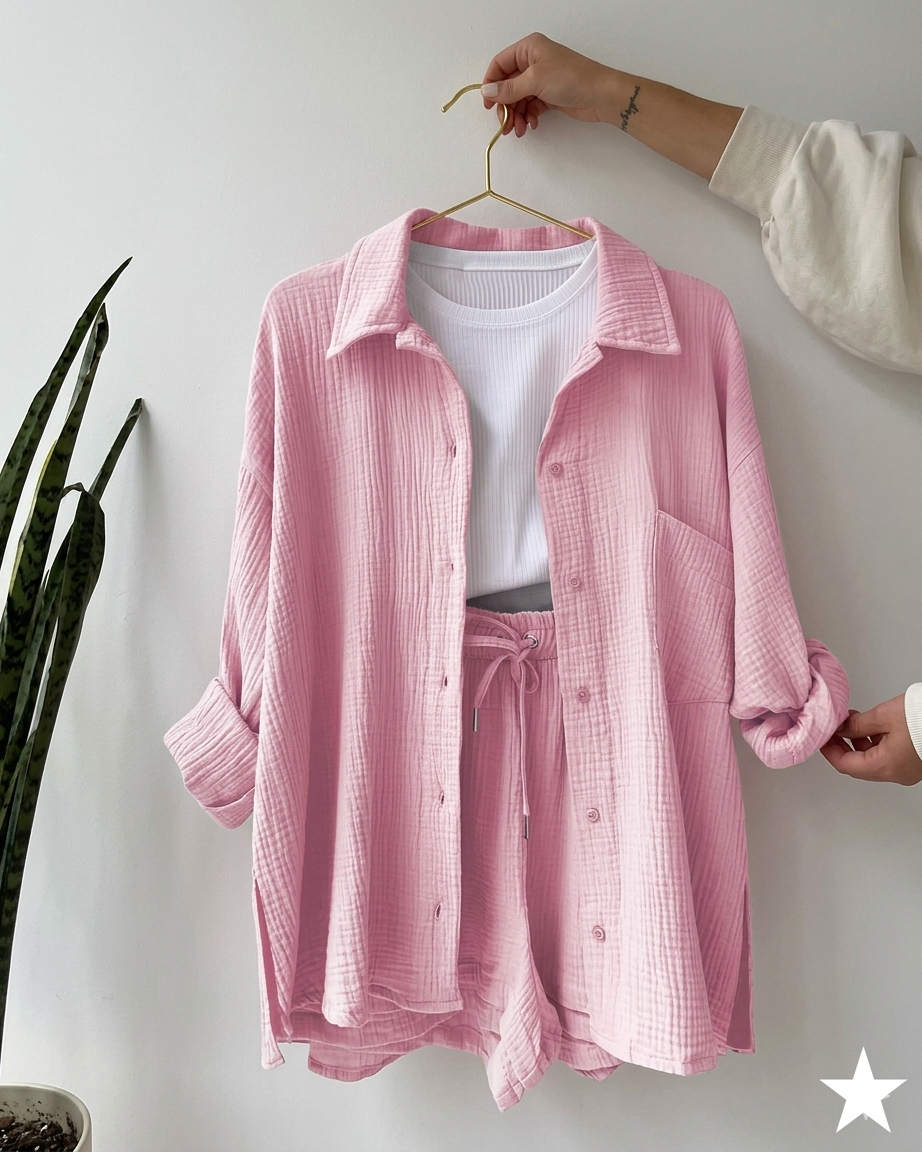 Ensemble Chemise et Short en Mousseline pour un Style Estival Décontracté et Chic