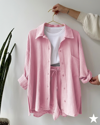 Ensemble Chemise et Short en Mousseline pour un Style Estival Décontracté et Chic