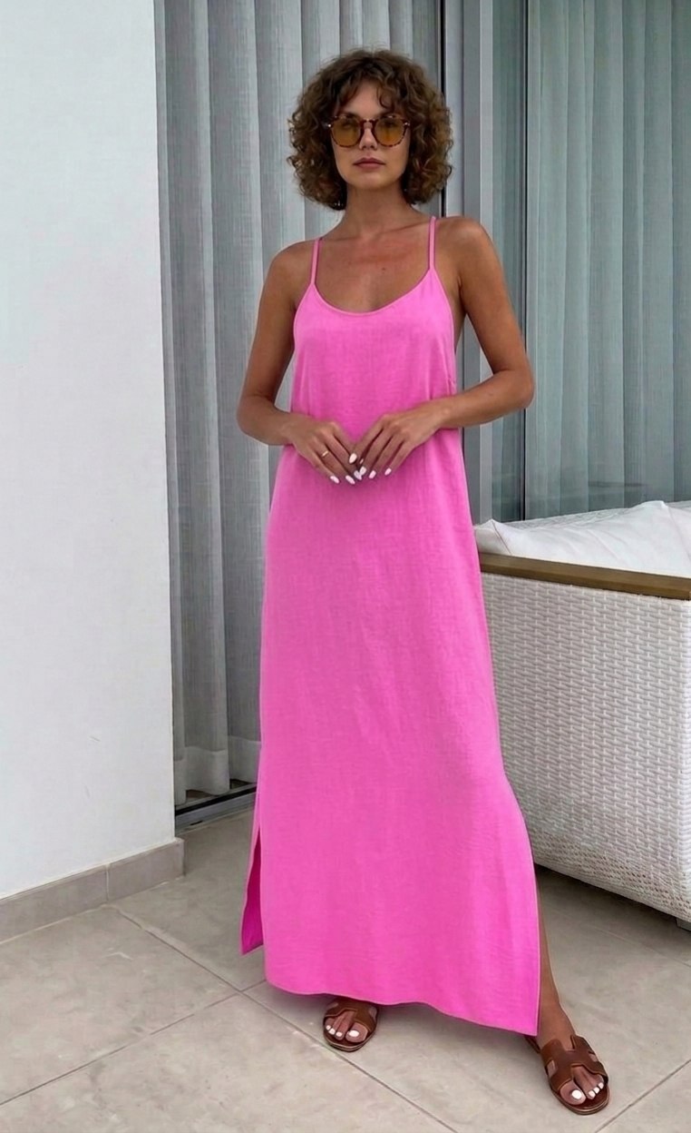 Robe Maxi Fluide à Bretelles pour un Été Léger et Élégant